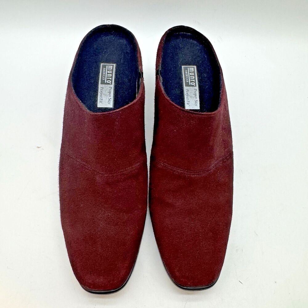 Munro American Margo Burgundy Suede Heeled Mules Women's 8N Slip On Comfort Shoe - Picture 5 of 12